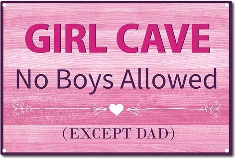 Creatcabin Metal Tin Sign Girl Cave No Boys Allowed Except Dad Retro Vintage Funny Wall Art