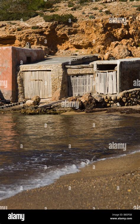 Boat Huts At Benirras Bay San Miguel Ibiza Spain Stock Photo Alamy