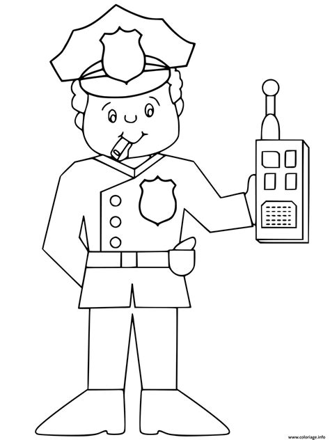 Coloriage Policier Avec Radio Portative Dans La Main Dessin Police à