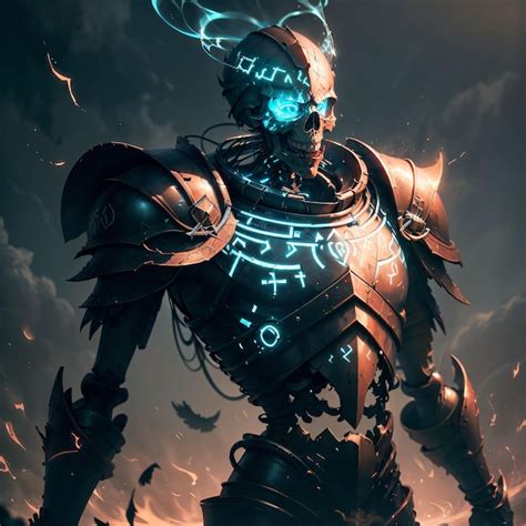 Premium Photo Skeleton With Armor And Glowing Runes