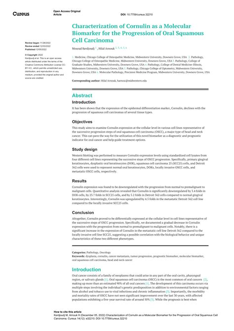 Pdf Characterization Of Cornulin As A Molecular Biomarker For The