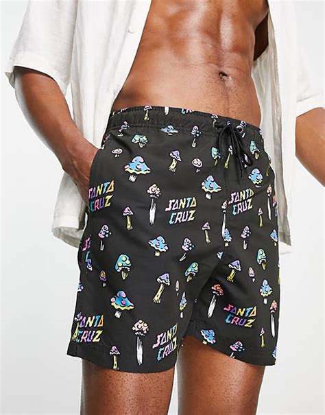 Santa Cruz X Asos Svarta Badshorts Med Heltäckande Svampmönster Del