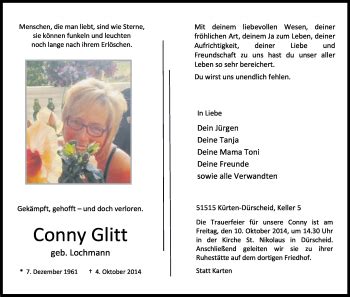 Traueranzeigen Von Conny Glitt Wirtrauern