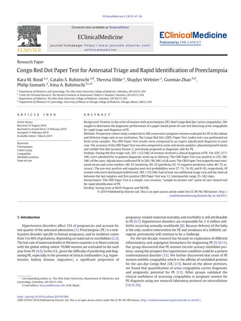 Pdf Congo Red Dot Paper Test For Antenatal Triage And Rapid