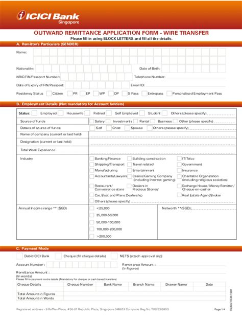 Fillable Online Outward Remittance Application Form Wire Transfer Fax