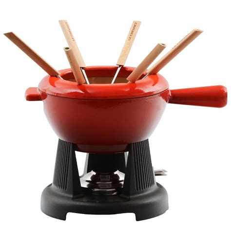 Le Creuset Enameled Cast Iron Cheese Fondue Set 2 Quart Cherry