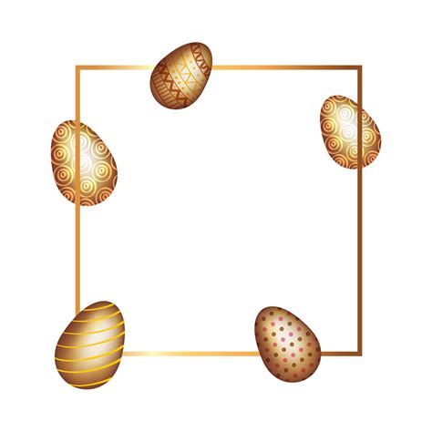 Square Frame With Golden Eggs Easter Decorated Vector Art At