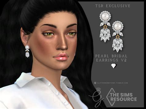 The Sims 4 Pearl Bridal Earrings V2 By Glitterberryfly The Sims Book