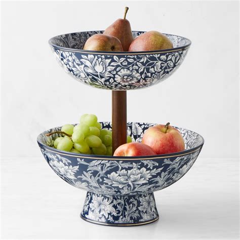 Williams Sonoma X Morris And Co Two Tiered Porcelain Fruit Bowl Williams Sonoma