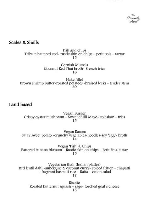 Online Menu Of Portreath Arms Restaurant Redruth United Kingdom Tr16