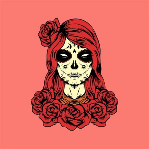 Ilustraci N De Vector De Dama De Calavera De Az Car Vector Premium