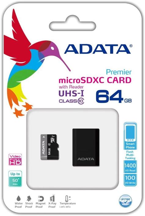 ADATA 64GB Premier Pro MicroSDXC SDHC UHS I Class 10 V30 A2