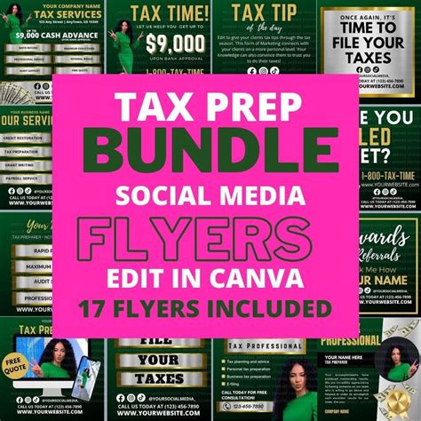 Set Tax Prep Diy Social Media Flyers Tax Preparer Template Tax