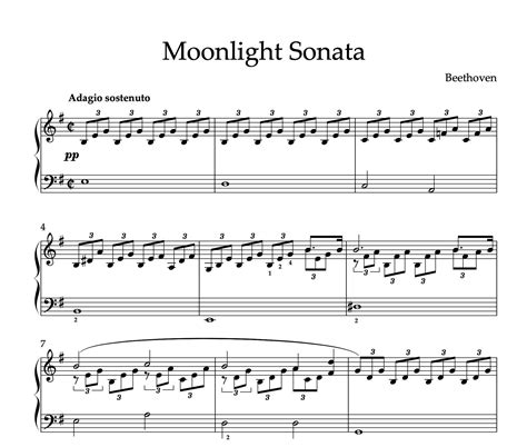 Moonlight Sonata Beethoven Sheet Music, Simplified Arrangement, Piano Sheet Music, Piano Teacher ...