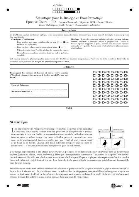 Examen Automne Corrige Statistique Pour La Biologie Et