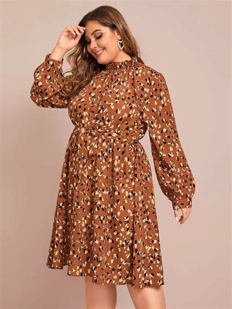 Plus Confetti Print Self Tie A Line Dress Flattering Plus Size