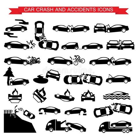 Car Crash And Accidents Icons Stock Vector Image