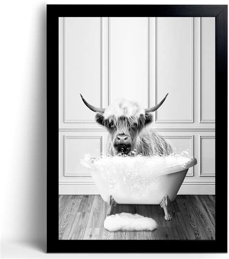 Highland Cow Bathroom Pictures Wall Decor Funny Black And