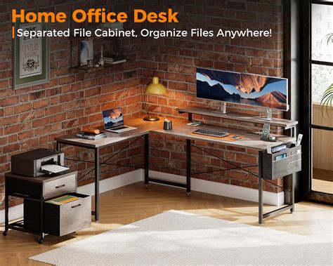 Aodk L Shaped Computer Desk Office Desk With File Cabinet Power