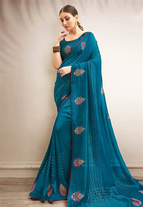 Blue Chanderi Silk Saree With Blouse