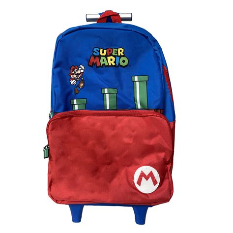 Mochila Rodinhas Escolar Super Mario Canos Azul Luxcel