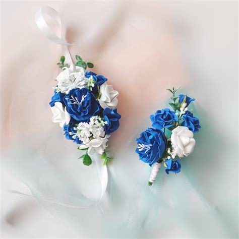 Corsage And Boutonniere Set Royal Blue Prom Corsage Wristlet Etsy