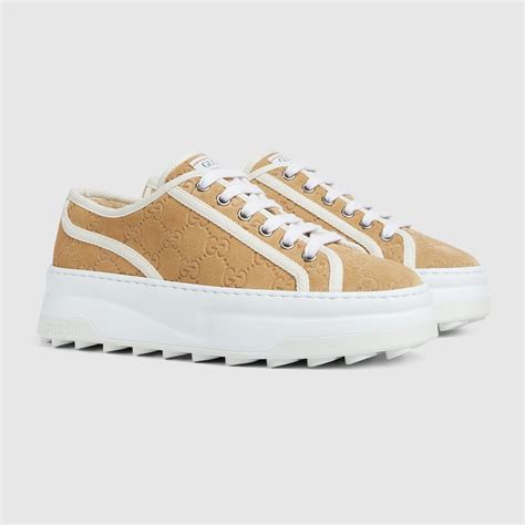 Gucci Tennis Damensneaker In Beigefarbenes Gg Wildleder Gucci Ch