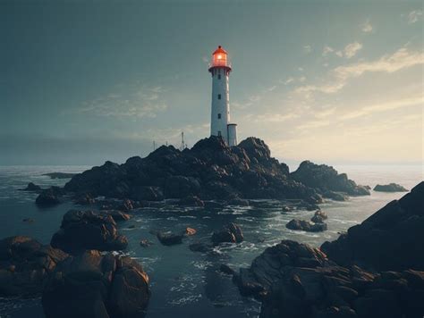 Premium AI Image | A lonely lighthouse on rocky island