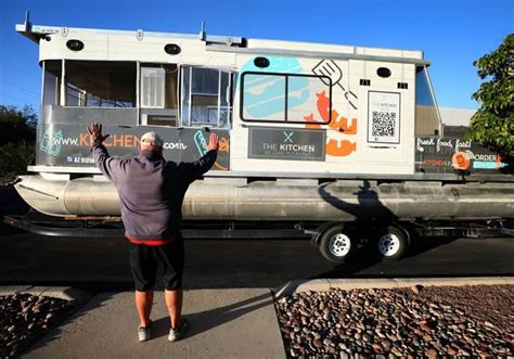 Food Truck Or Food Boat The Kitchen Is A Pontoon Boat Turned Mobile