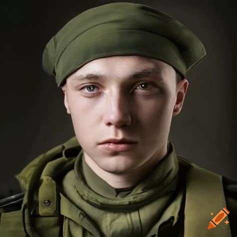 Russian Soldier In Uniform With A Serious Expression On Craiyon