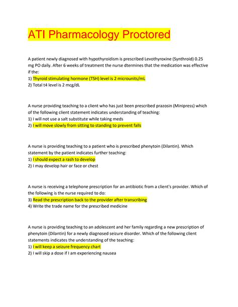 SOLUTION Ati Pharmacology Proctored Exam Felician University Nursing