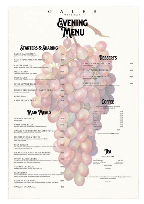 Menus - Gales Wine Bar