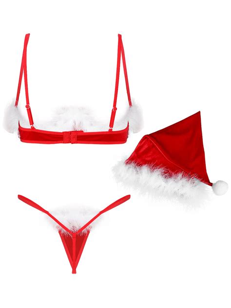 Women Christmas Lingerie Set With G String Sexy Santa Cosplay Costume