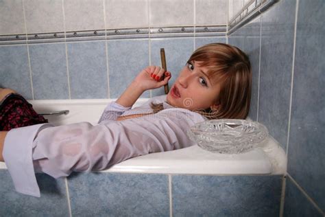 Blonde In Bathroom In Clothes Stock Image Image Of Girl Body 12440683