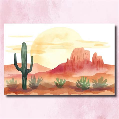 Minimalist Sonoran Desert Sunset Cactus Wall Art Southwest Nature