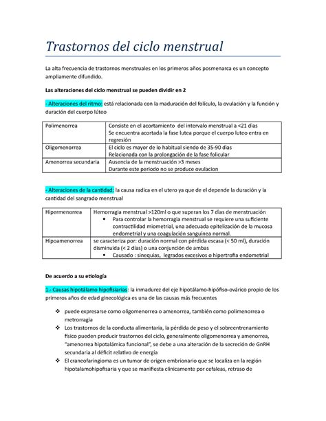 Trastornos Del Ciclo Menstrual Las Alteraciones Del Ciclo Menstrual