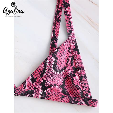 FREE SHIPPING Phyton Snakeskin Print Bikini Sexy High Cut Bikini Set Unlined Swimwear