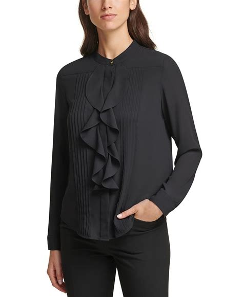 Calvin Klein Long Sleeve Pleated Ruffle Blouse Macys