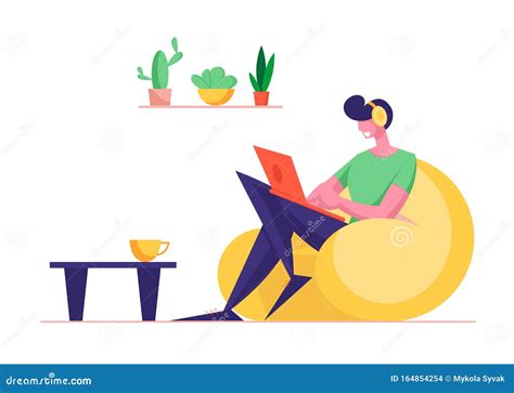 Conceito De Ocupa O Freelance Personagem Freelancer Homem Relaxado