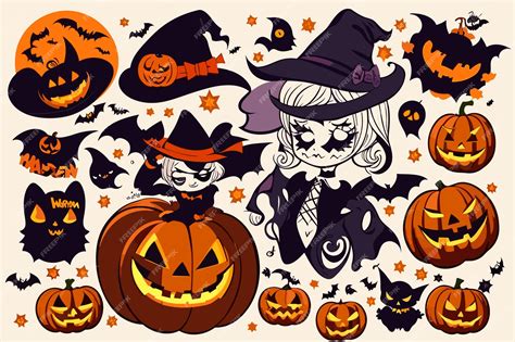 Premium Vector Vector Art Halloween Witch Pumpkin Spider Illustration