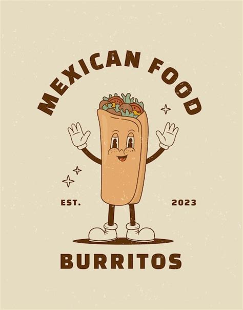 Premium Vector Cartoon Burritos Character In Retro 70s Style Mexican