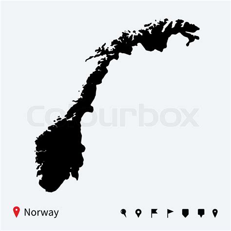 High detailed vector map of Norway with navigation pins. | Stock vector