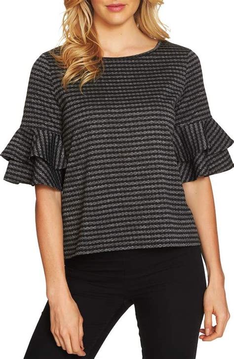 CeCe Ruffle Sleeve Knit Top Nordstrom Tops Knit Top Striped Top