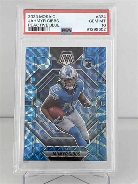 Jahmyr Gibbs 2023 Mosaic 324 Reactive Blue Price Guide Sports Card