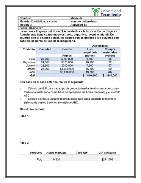 Actividad 13 Contabilidad Y Costos Segunda Opcion U Tecmilenio