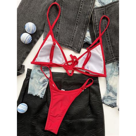 Women Mini Bikinis Swimsuit Sexy Solid Triangle Thong Bikini Set Bathing Suit Brazilian Biquini