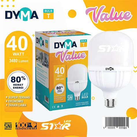 Jual DYMA VALUE Bulb T Lampu LED 40 Watt Cahaya Putih Terang Ekonomis