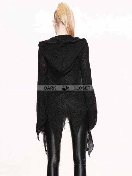 Devil Fashion Black Gothic Punk Asymmetric Hooded Sweater For Women