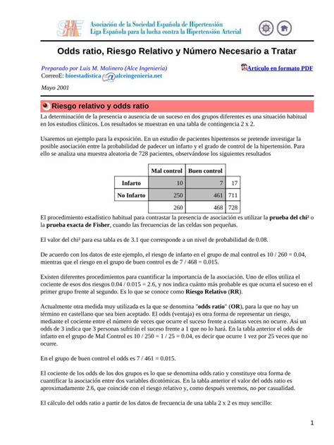 Pdf Odds Ratio Riesgo Relativo Y N Mero Necesario A Tratar