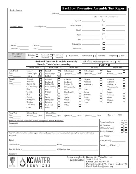 Kansas City Missouri Backflow Prevention Assembly Test Report Form Fill Out Sign Online And